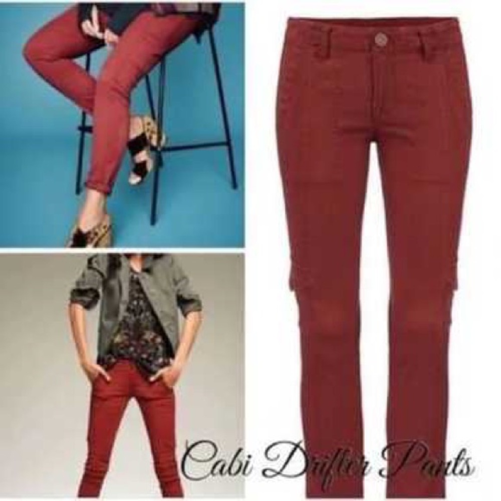 cabi #3566 The Drifter skinny cargo corduroy pants brick-red leg pockets Size 8